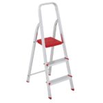 Escada Alumínio 3 Degraus 1,09m 120kg Prata e Vermelho Botafogo
